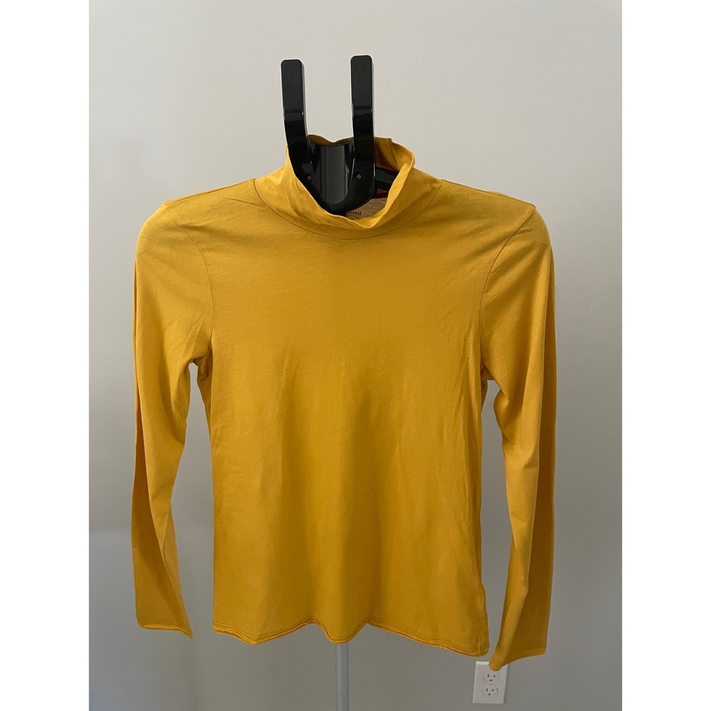 Anthropologie Womens Mock Neck Long Sleeve Layering Top Gold Mustard Size M
